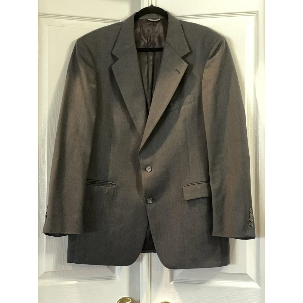 Stafford Executive‎ Suit Jacket Mens 44 Long Gray 100% Wool Stripe 2 Button USA
